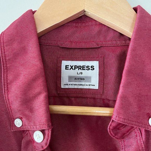 Express Men's Size Large Fitted Button Down Up Dress Shirt Dark Red - Picture 3 of 4